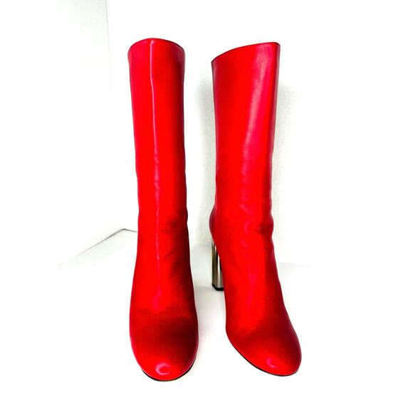 Alexander McQueen Red Leather Lux Duchess Bootie Boots 105mm High Heel Size 37.5 - Picture 9 of 13